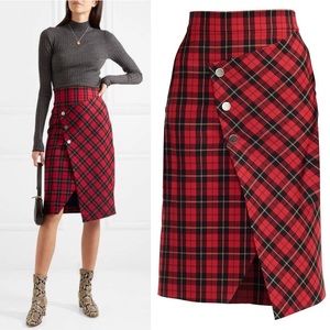 EUC Maje Asymmetrical Plaid Tartan Pencil Skirt 34 Rouge High Waisted Wrap.